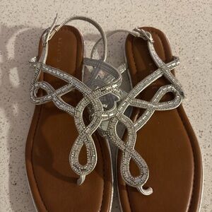 Elegant Silver Beaded Sandals